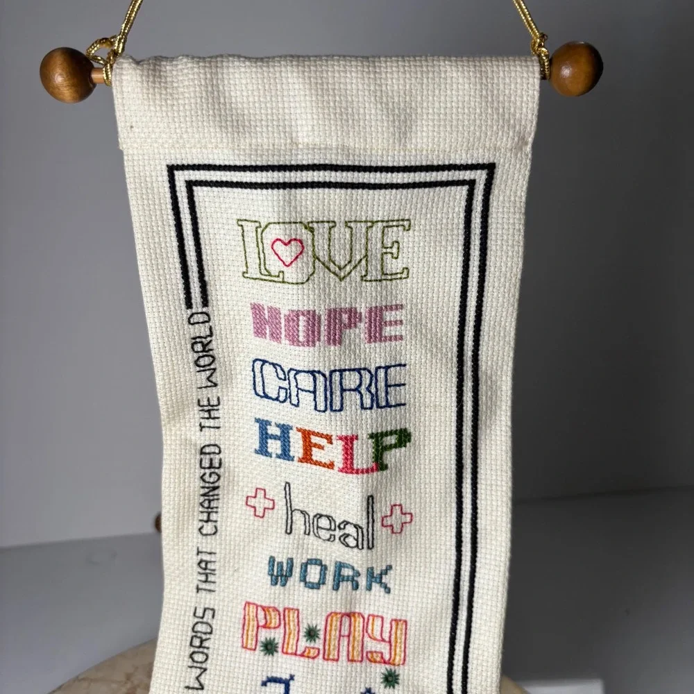 Handmade Cross Stitch Wall Hanging Four Letter Inspirational Words Marilyn Clark
